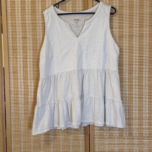 Torrid Womens 3/3X Top White Sleeveless Texture Eyelets Tiered Boho Cottagecore